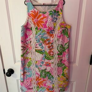 Lilly Pulitzer Pink Multicolor Floral Shift Dress with Lace Panels